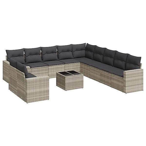 vidaXL 12-Tlg Garten-Sofagarnitur mit Kissen Hellgrau Poly Rattan 3251539 günstig online kaufen
