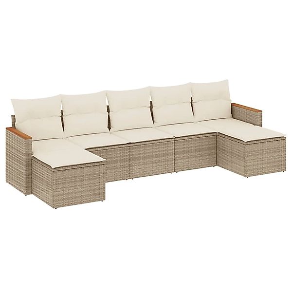 vidaXL 7-Tlg Garten-Sofagarnitur mit Kissen Beige Poly Rattan 3258635 günstig online kaufen