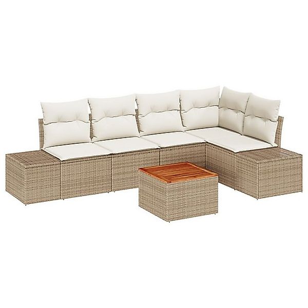 vidaXL Loungesofa 6-tlg. Garten-Sofagarnitur mit Kissen Beige Poly Rattan, günstig online kaufen