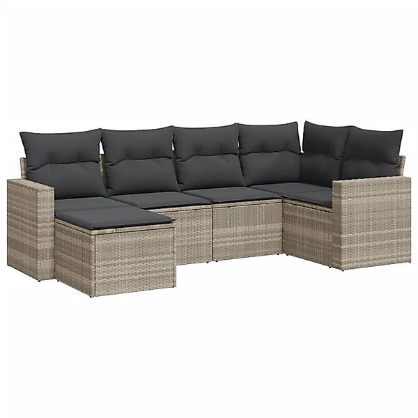 vidaXL 6-Tlg Garten-Sofagarnitur mit Kissen Hellgrau Poly Rattan 3251599 günstig online kaufen