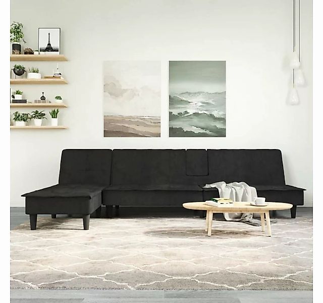 vidaXL Sofa Schlafsofa in L-Form Schwarz 255x140x70 cm Samt günstig online kaufen