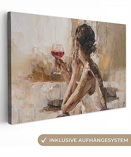 OneMillionCanvasses® Leinwandbild Kunstdrucke - Ölfarbe - Frau - Wein, Foto günstig online kaufen