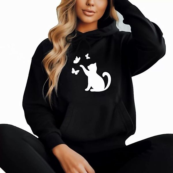 Banco Kapuzenpullover Damen Katze Cat Liebhaber Unifarben hochwertiger Druc günstig online kaufen