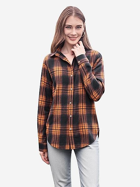 Imily Bela Blusenshirt Damen Lässiges kariertes Flanellhemd mit Kragen Ober günstig online kaufen