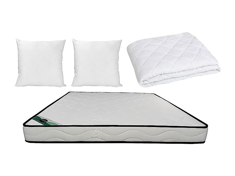 Bett-Set mit Schaumstoffmatratze, Bambus-Bezug, Bettdecke + 2 Kissen - 140 günstig online kaufen