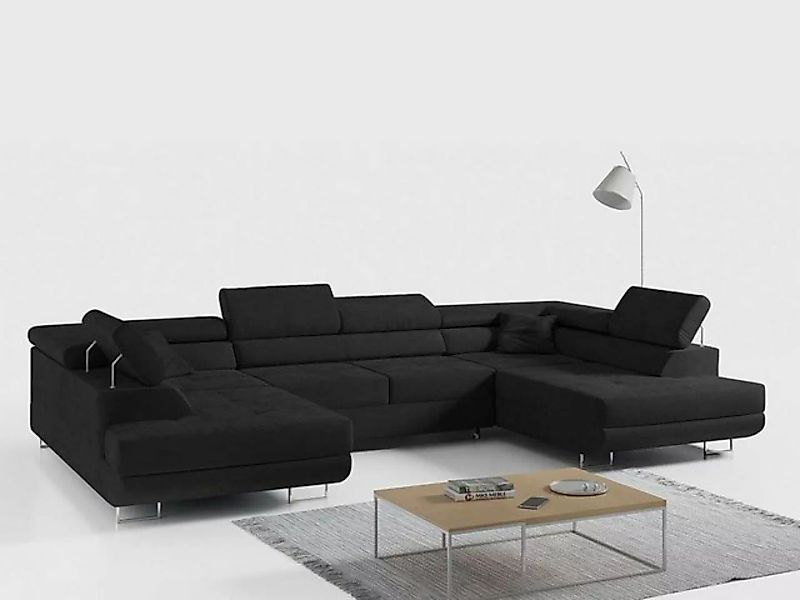 DB-Möbel Ecksofa Venom-schwarz U-Form Couch mit Schlaffunktion, Wohnzimmer günstig online kaufen