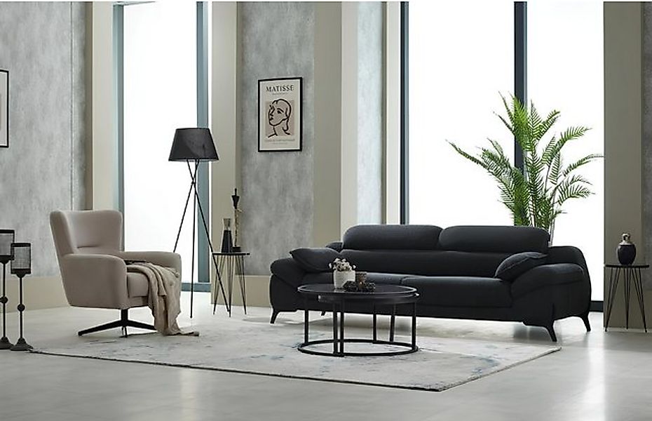 JVmoebel Sofa Komplette Couchgarnitur Polstersofa Dreisitzer Stoff Schwarz günstig online kaufen