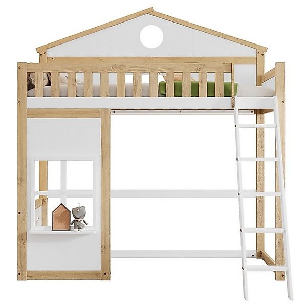 HAUSS SPOLE Kinderbett 90x200cm mit Treppe, Fallschutz und Gitter, Dach und günstig online kaufen