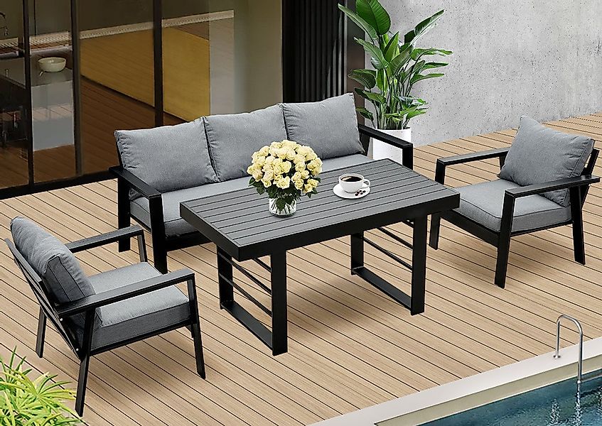 MeXo Gartenlounge-Set Gartenmöbel Set Aluminium 5-6 Personen, wetterfest, ( günstig online kaufen