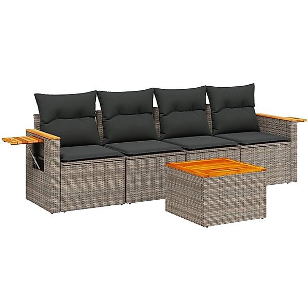 vidaXL 5-Tlg Garten-Sofagarnitur mit Kissen Grau Poly Rattan 3226620 günstig online kaufen