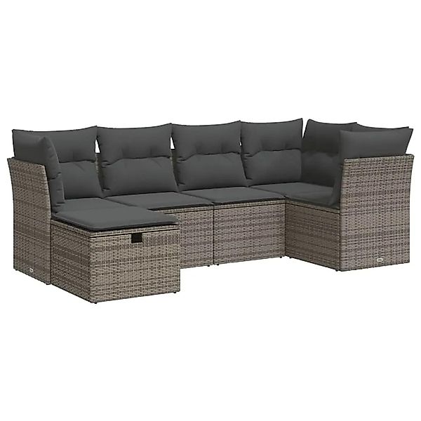 vidaXL 6-Tlg Garten-Sofagarnitur mit Kissen Grau Poly Rattan 3325286 günstig online kaufen