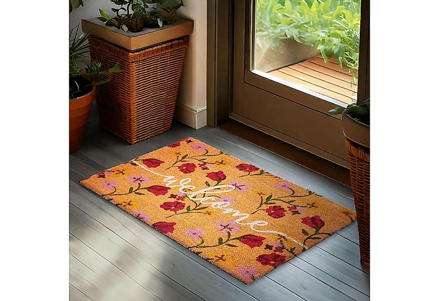 BRUBAKER Fußmatte Welcome mit Blumen Rosa und Rot - Schmutzfangmatte, Recht günstig online kaufen