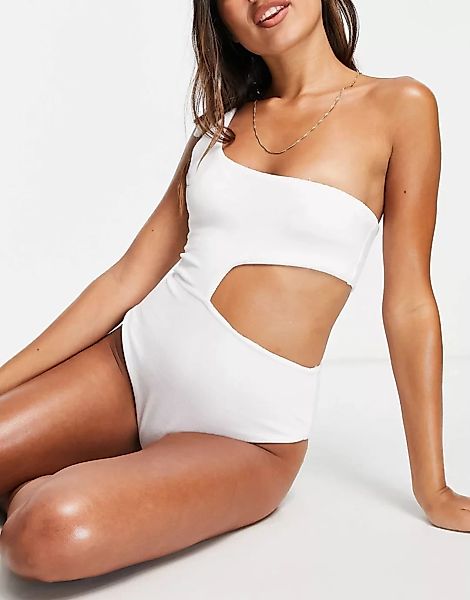 Topshop – Badeanzug aus Frottee in Weiß mit One-Shoulder-Träger günstig online kaufen