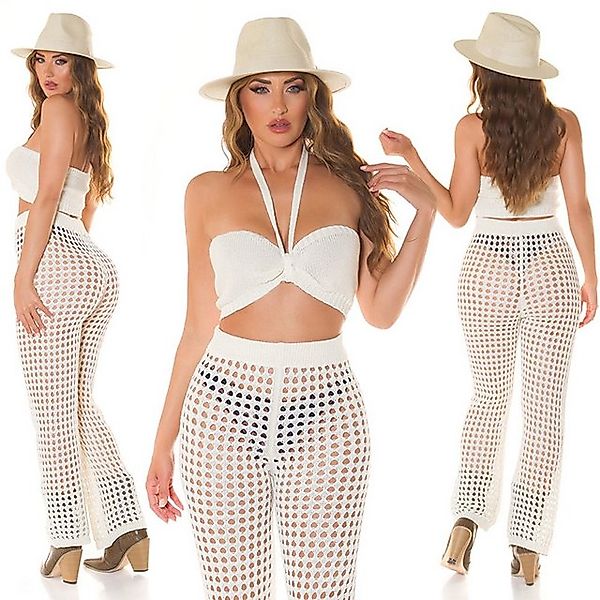 Koucla Strickhose Set Hose + Crop Top Lochmuster transparent creme-weiß Gr günstig online kaufen