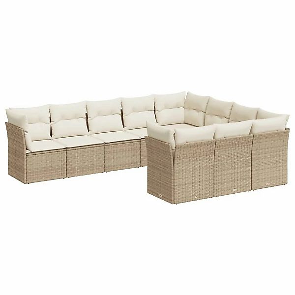 vidaXL 10-tlg Garten-Sofagarnitur mit Kissen Beige Poly Rattan Modell 81 günstig online kaufen