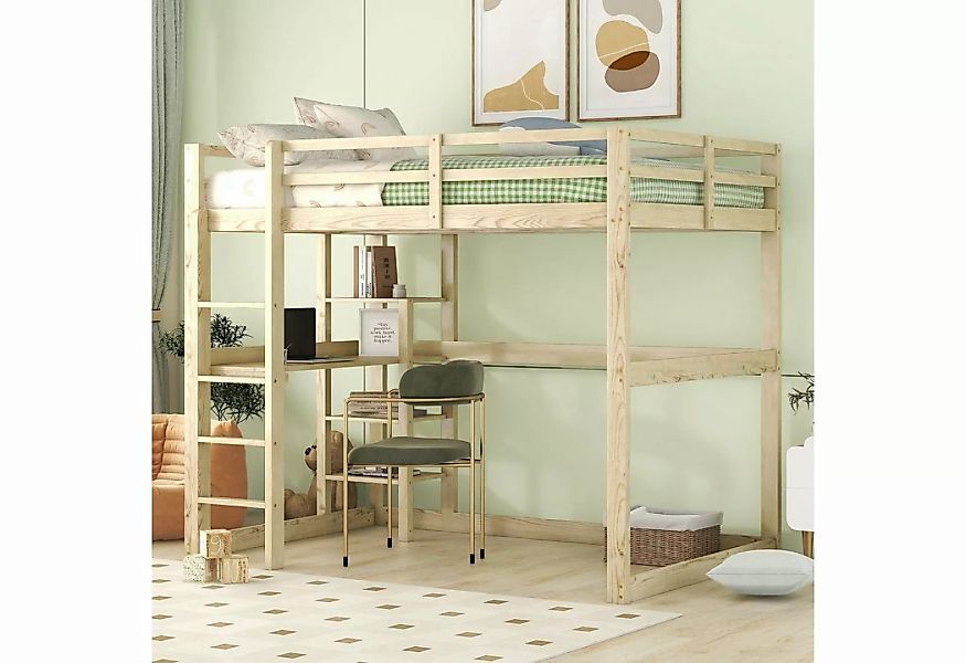 Flieks Hochbett Doppelbett Kinderbett mit Schreibtisch 140x200cm Kiefer ohn günstig online kaufen