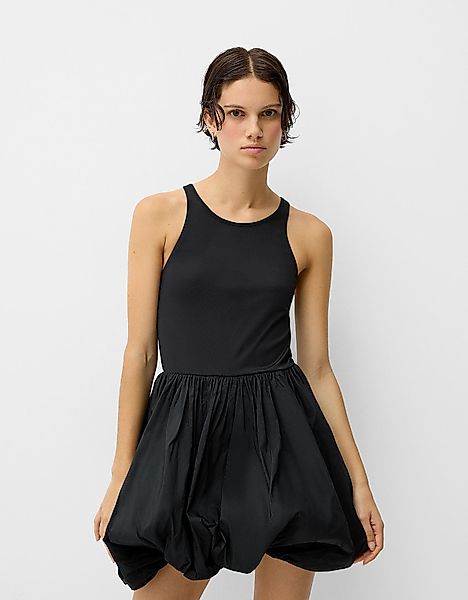 Bershka Minikleid Mit Maxi-Rock Im Ballonärmel-Stil Damen S Schwarz günstig online kaufen