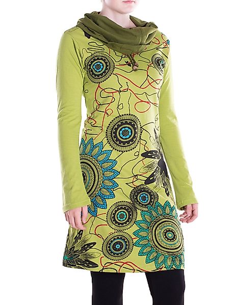 Vishes Tunikakleid Damen Mandala-Kleid Schal-Kragen Langarm-Shirtkleid günstig online kaufen