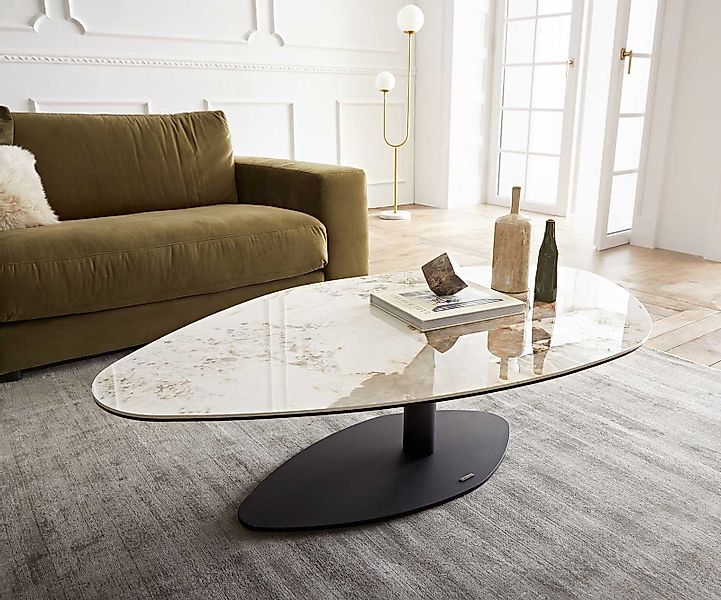 DELIFE Couchtisch Vibana, Keramik Minas Melange Weiß-Beige 140x80 cm Gestel günstig online kaufen