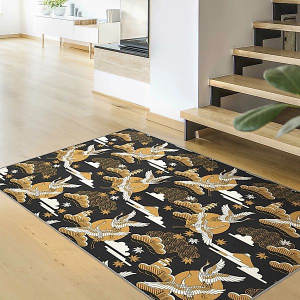 Teppich Asiatisches Muster mit Kranichen im Herbst günstig online kaufen