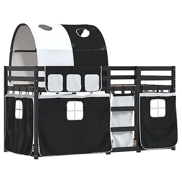 vidaXL Etagenbett, Doppelstockbett mit Vorhängen Weiß & Schwarz 90x190 cm K günstig online kaufen