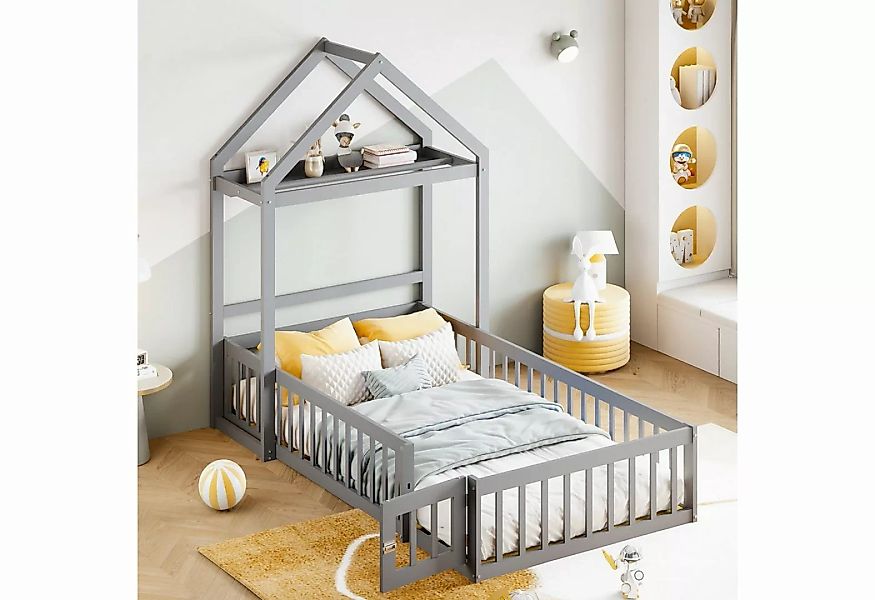 OKWISH Kinderbett Holzbett mit Stauraum, Vollschutzgitter und Türen und Lat günstig online kaufen
