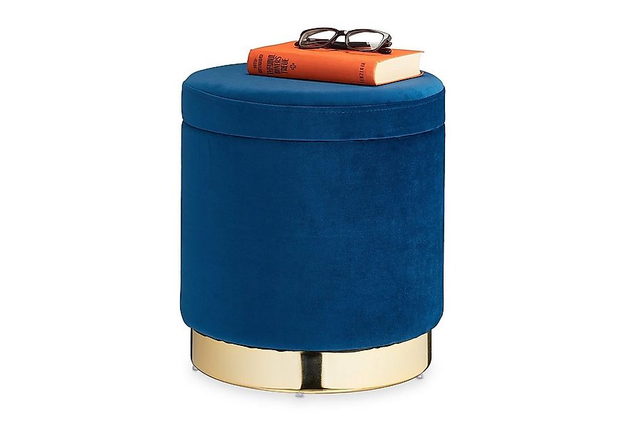 relaxdays Sitzhocker Samthocker mit Stauraum blau günstig online kaufen