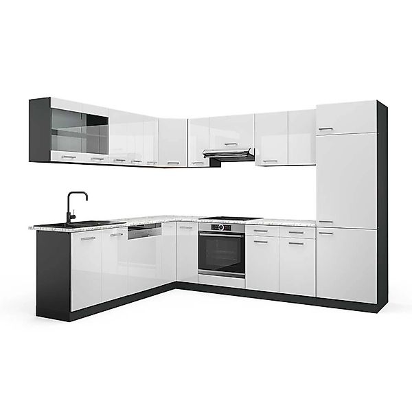 Vicco R-Line Eckküche Weiß Hochglanz/Anthrazit 227 x 287 cm AP Marmor günstig online kaufen
