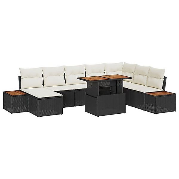 vidaXL Loungesofa 9-teiliges Garten-Esszimmer-Set mit Kissen Schwarz Poly-R günstig online kaufen