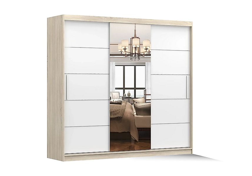imoebel24 Schwebetürenschrank ASTRA 233 cm - Sonoma / Weiss Matt günstig online kaufen