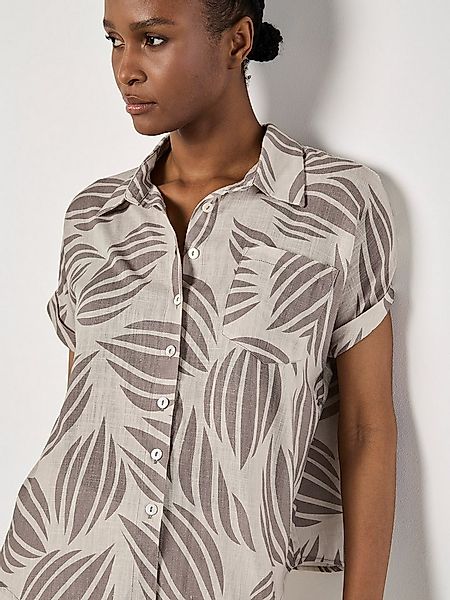 Apricot Hemdbluse Hemd mit Muscheldruck aus Leinenmischung günstig online kaufen