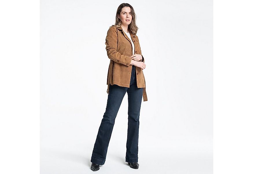 Mouflon Lederjacke Samira Echtes Ziegenveloursleder in warmes Tabakbraun günstig online kaufen