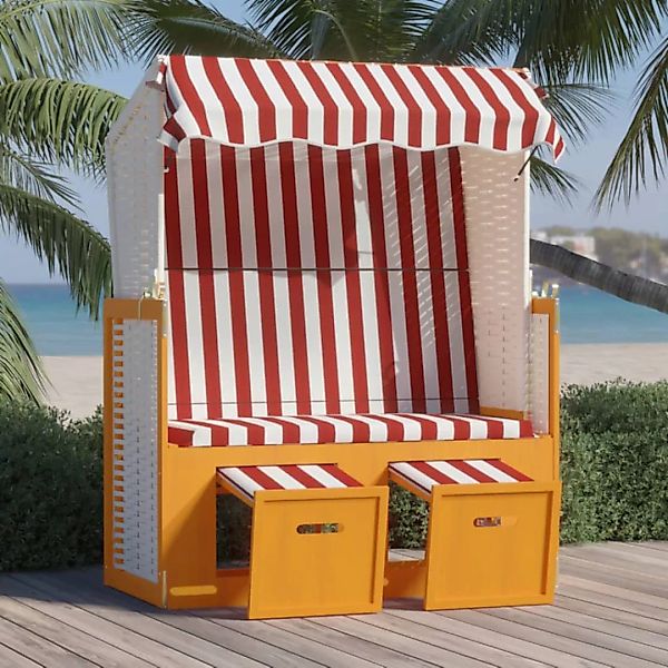 Vidaxl Strandkorb Mit Dach Poly Rattan Und Massivholz Rot & Weiß günstig online kaufen