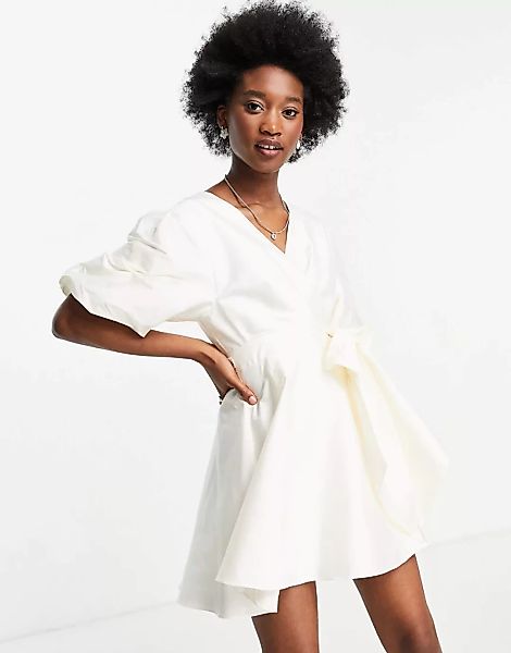 Forever New – Minikleid aus Baumwoll-Popeline in Weiß mit geschnürter Taill günstig online kaufen