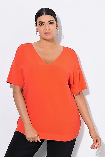 Ulla Popken Strickpullover Pullover Rippstruktur V-Ausschnitt Halbarm günstig online kaufen