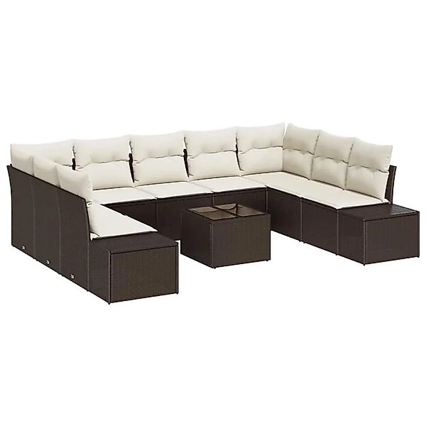 vidaXL Gartensofa-set mit Kissen 9-Tlg Braun und Creme Poly-Rattan 3355897 günstig online kaufen
