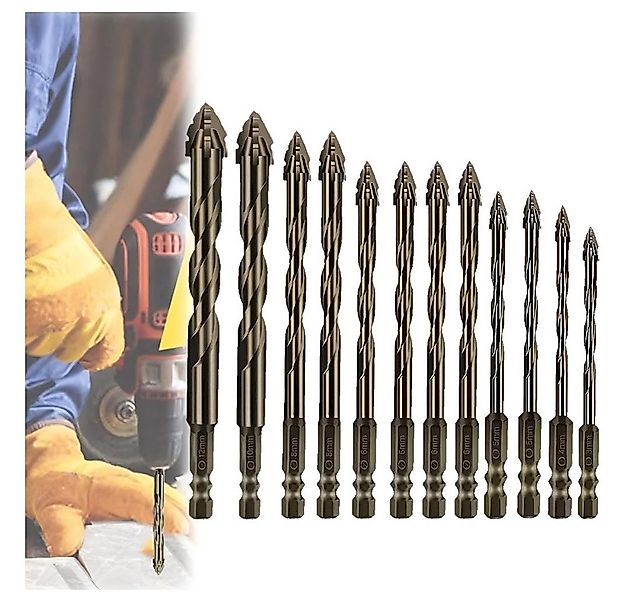 QUBEBU Bohrersatz 12Stk 3-12 mm Exzenterbohrer Set vierschneidiger Sägezahn günstig online kaufen