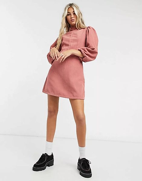Topshop – Babydoll-Minikleid aus rosafarbenem Cord günstig online kaufen