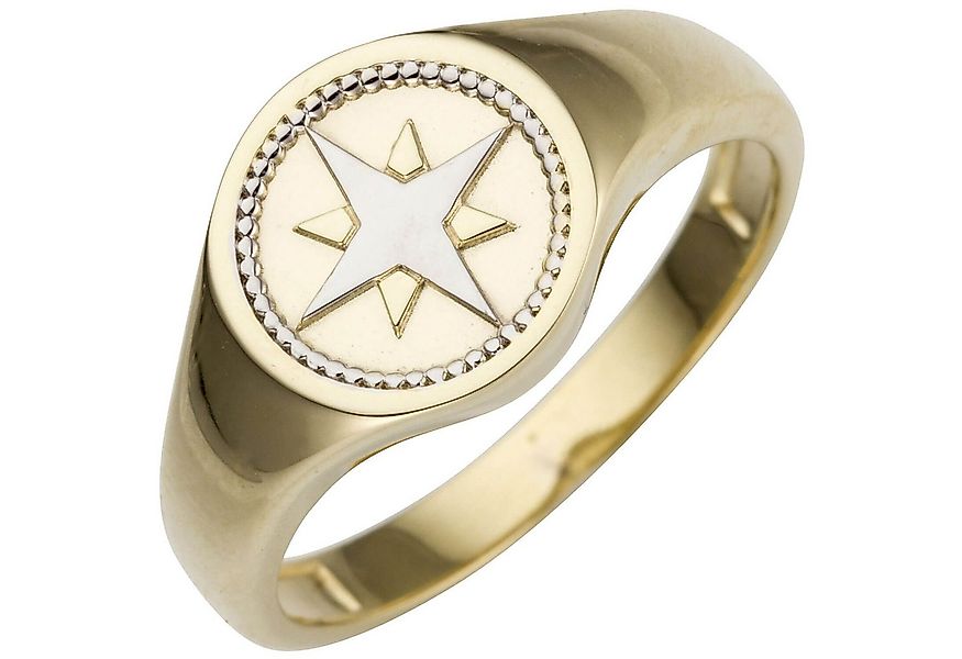 Schmuck Krone Goldring Ring aus 585 Gelbgold mit Windrose rund flach, Gold günstig online kaufen