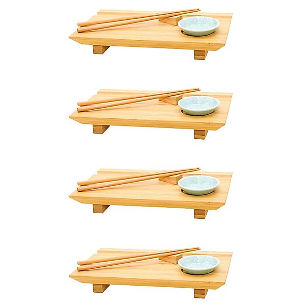 DuneDesign 4er Set Japanisches Sushi Brett 27 x 16 x 4 cm mit Schälchen günstig online kaufen