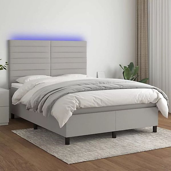 Vidaxl Boxspringbett Mit Matratze & Led Hellgrau 140x200 Cm Stoff günstig online kaufen