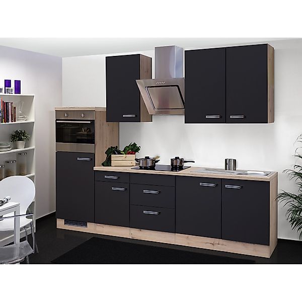 Flex-Well Exclusiv Küchenzeile Lara 270 cm Anthrazit-San Remo Eiche NB günstig online kaufen