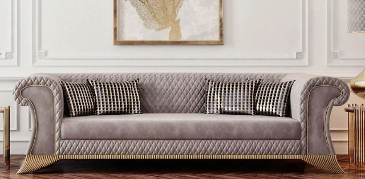 Casa Padrino Sofa Luxus Art Deco Sofa Grau / Gold - Wohnzimmer Sofa - Hotel günstig online kaufen