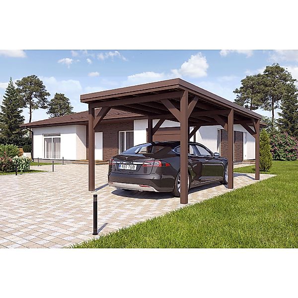 Holzbrüder Carport Ralf 18m² Graubraun-Dunkelbraun günstig online kaufen