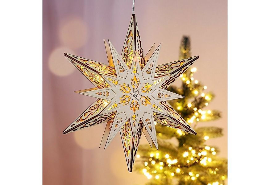 Meinposten LED-Lichtervorhang Weihnachtsstern Holzstern Ø 30cm Stern Holz F günstig online kaufen