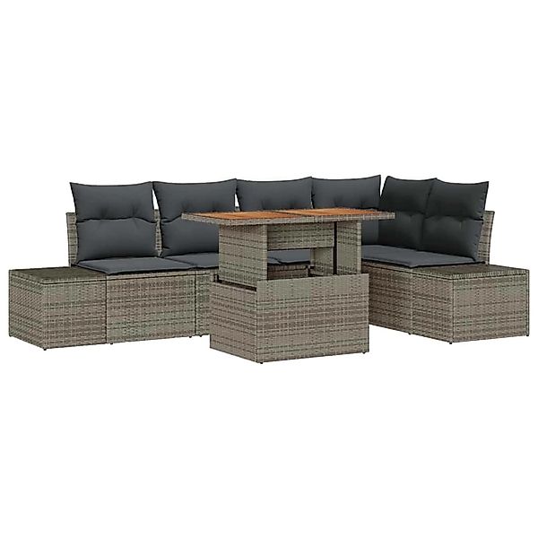 vidaXL Garten-Sofa-Set mit Speicher 6-Tlg Grau Poly Rattan 3358701 günstig online kaufen