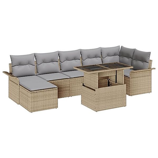 vidaXL Loungesofa 8-teiliges Garten-Sofa-Set mit Kissen Beige Poly Rattan, günstig online kaufen