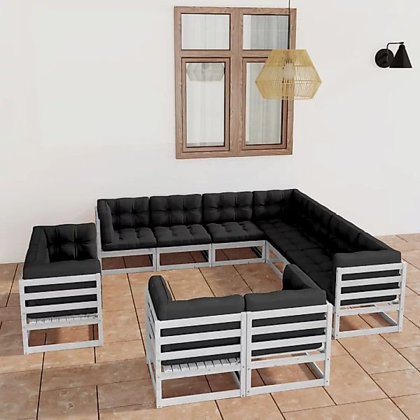 11-tlg. Garten-lounge-set Mit Kissen Weiß Kiefer Massivholz günstig online kaufen