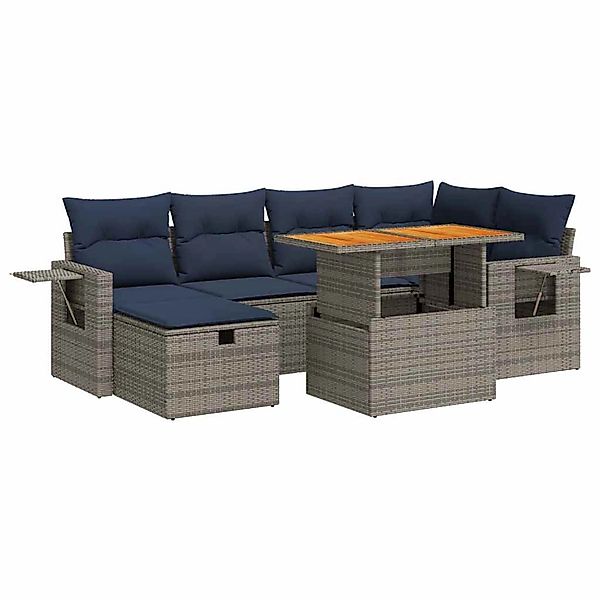 vidaXL 7-Tlg Garten-Sofagarnitur mit Kissen Schwarz Poly Rattan 3328034 günstig online kaufen