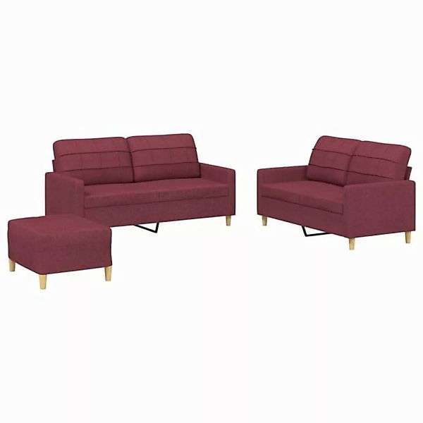 vidaXL Sofa 3-tlg. Sofagarnitur mit Kissen Weinrot Stoff günstig online kaufen